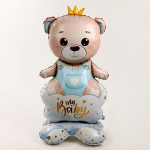 Ходячая фигура "Мишка в короне — мальчик", на подставке (надув воздухом)