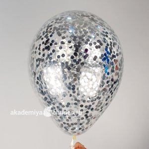 Шар гелиевый с конфетти "Серебристые кружочки"