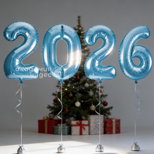 "С Новым 2026 Годом!" набор из 4 фольгированных цифр, Голубой Slim 102 см