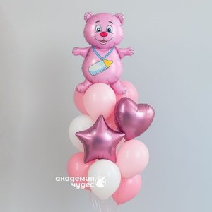 Фонтан из воздушных шаров "Медвежонок девочка"