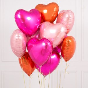 Облако из 15 фольгированных шаров сердец (ассорти Фламинго)