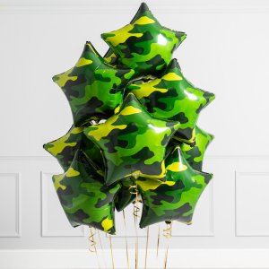 Облако из 10 фольгированных шаров звезд Камуфляж