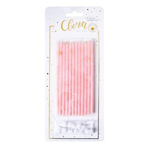 Свечи тортовые классические XL Розовые с золотым глиттером с держателями