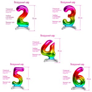 Цифра фольгированная, радужная на подставке 75 см  (воздух)