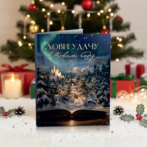 Мини-открытка "Лови удачу в Новом году (волшебный город ночной)"