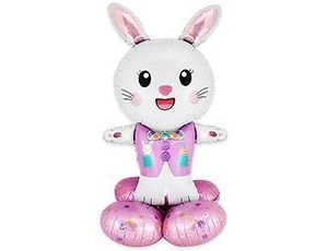 Ходячая фигура "Заяц жилетка розовая", на подставке (надув воздухом)