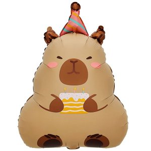 Фольгированный шар "Капибара в колпаке с тортом"