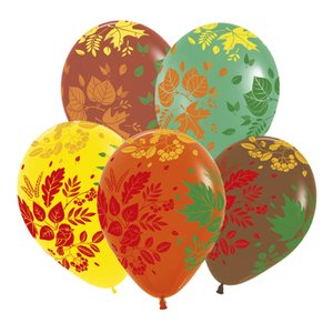 Воздушный шарик кристальные "Листья Осень, Ассорти Пастель 5 ст."