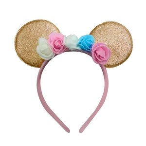 Ободок Мышка Розовое золото с цветами