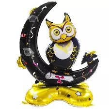 Ходячая фигура "Сова Выпускник черная", на подставке (надув воздухом)