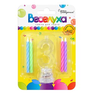 Свечи тортовые классические с мигающим держателем Цифра "3"