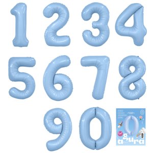 Цифры фольгированные, Небесный Slim 102 см