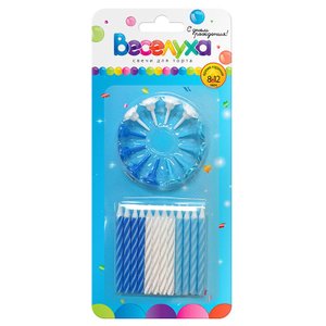 Свечи тортовые классические "Микс" Голубой с держателями