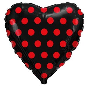 Фольгированный шар "Черное сердце в красный горох"