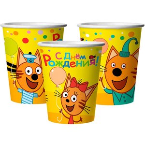 Стаканы бумажные "Три Кота, Веселый День Рождения"