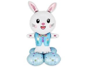 Ходячая фигура "Заяц жилетка голубая", на подставке (надув воздухом)