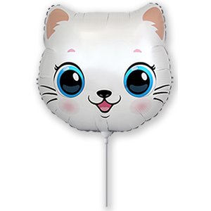 «Кошечка голова» мини, фольгированный шар на палочке (воздух)