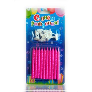 Свечи тортовые классические Розовые металлизированные с держателями