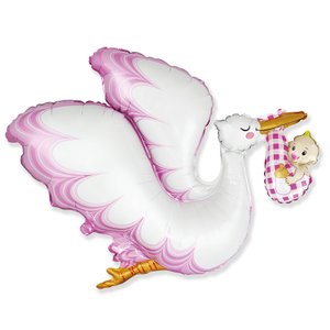 Фольгированный шар "Аист с ребенком" розовый