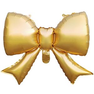 «Бант золотой сатин» мини, фольгированный шар на палочке (воздух)