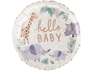 Фольгированный шар "HELLO BABY Жираф Слон Носорог"