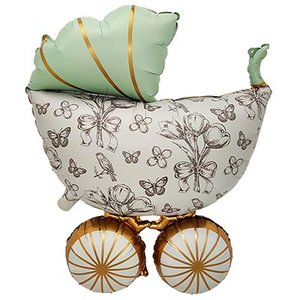 Фольгированный шар "Коляска Винтаж мятная сатин"