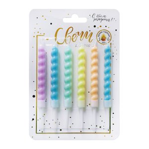 Свечи тортовые классические "Гиганты" Витые (Макаронс Пастель) с держателями