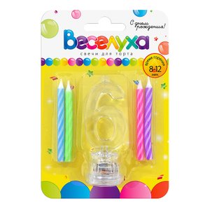 Свечи тортовые классические с мигающим держателем Цифра "6"