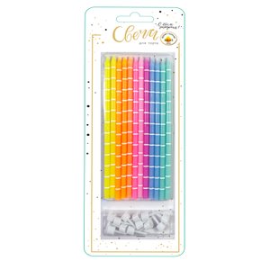 Свечи тортовые классические XL Полоски (Ассорти) с держателями