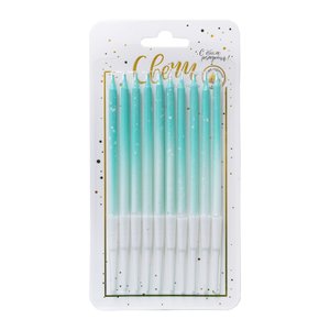 Свечи тортово-коктейльные Градиент с брызгами Минт с держателями