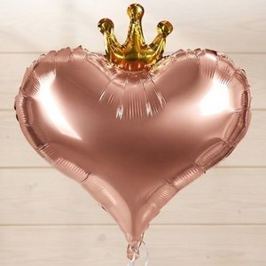 Фольгированное сердце "Сердце с короной", розовое золото