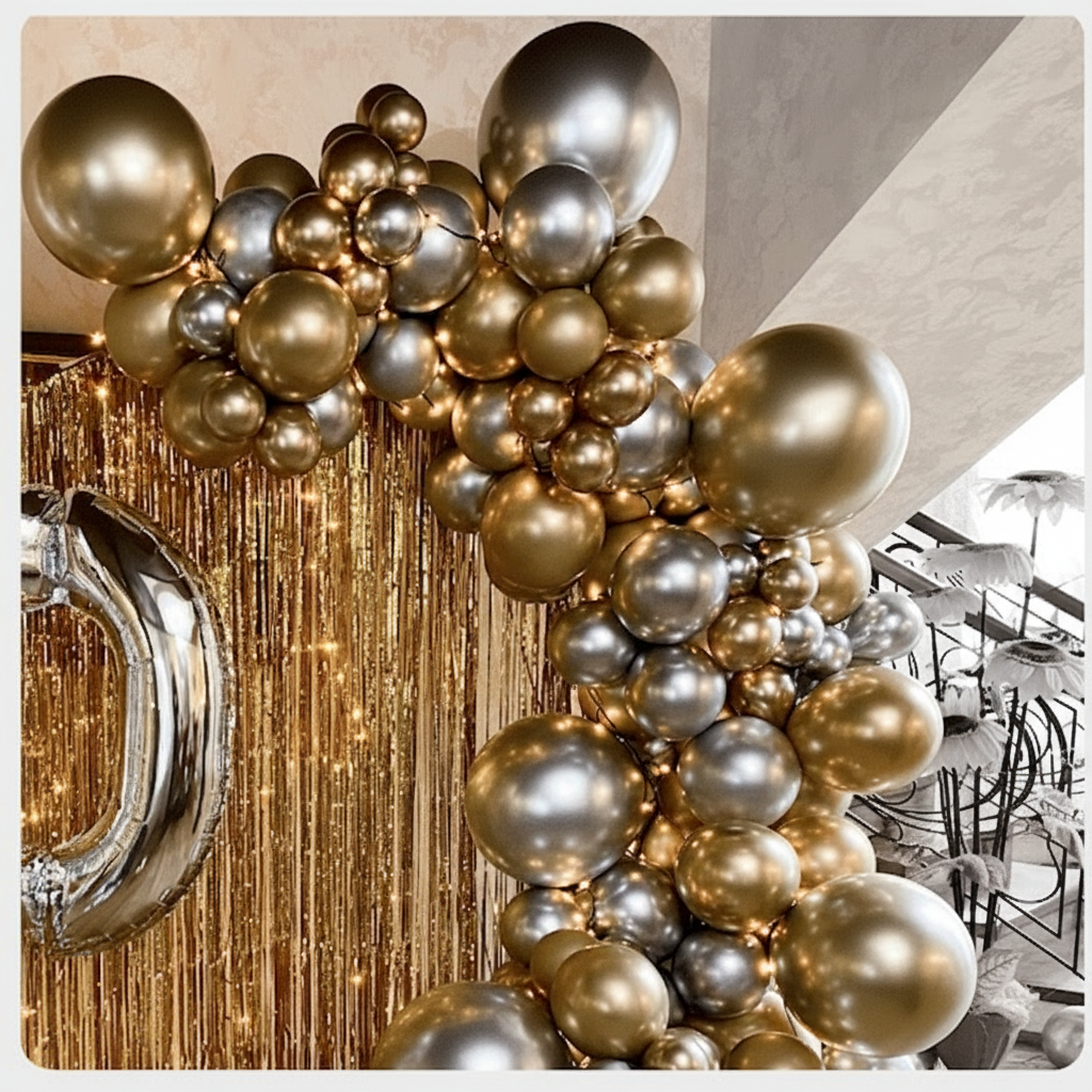 Разнокалиберная гирлянда из шаров хром