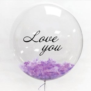 Прозрачный шар баблс 51 см с перьями love you