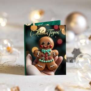 Мини-открытка "С Новым годом! (пряничный человечек)"