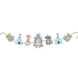 Гирлянда бумажная "С Днем Рождения!" Зверята Бохо (фигурная форма)