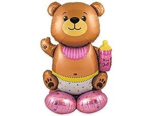 Ходячая фигура "Малыш Мишка бутылочка розовая", на подставке (надув воздухом)