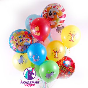 "С днем рождения Винни Пух" фонтан из 17 воздушных шаров