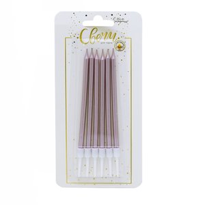 Свечи тортовые классические "Металл" Роза Голд с держателями