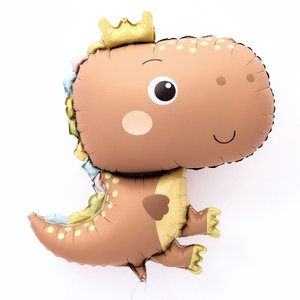 Фольгированный шар  "Динозаврик малыш с короной", цвет шоколадный