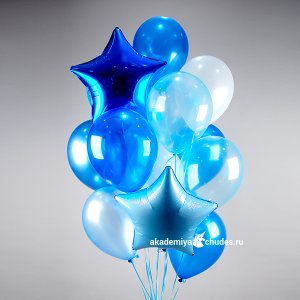 "Синий иней" фонтан из 15 воздушных шаров