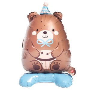 Ходячая фигура "Мишка в голубом колпачке", на подставке (надув воздухом)