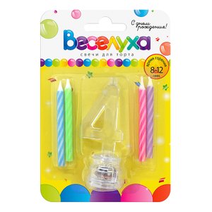 Свечи тортовые классические с мигающим держателем Цифра "4"