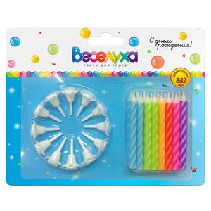 Свечи тортовые классические Разноцветный неон (Ассорти) с держателями