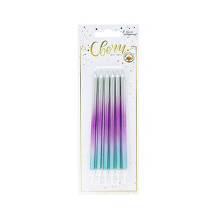 Свечи тортовые классические XL "Градиент" Серебро-розовый-синий металлизированные с держателями