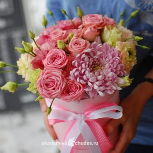 Цветочная композиция в шляпной коробке "Мальбек"