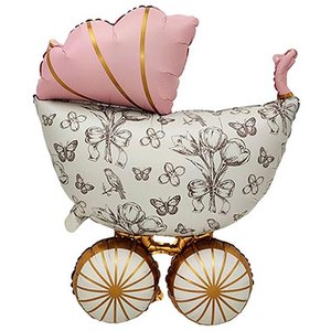 Фольгированный шар "Коляска Винтаж розовая сатин"