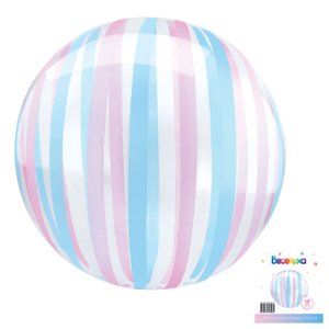 Прозрачный шар баблс с голубыми и розовыми полосками