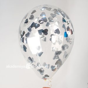 Шар гелиевый с конфетти "Серебряные сердца"