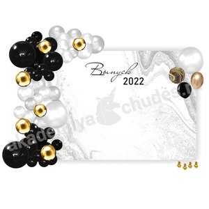 Фотозона на школьный выпускной с баннером и шарами "Мрамор и золото"