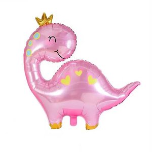 Фольгированный шар "Динозаврик розовый в короне"